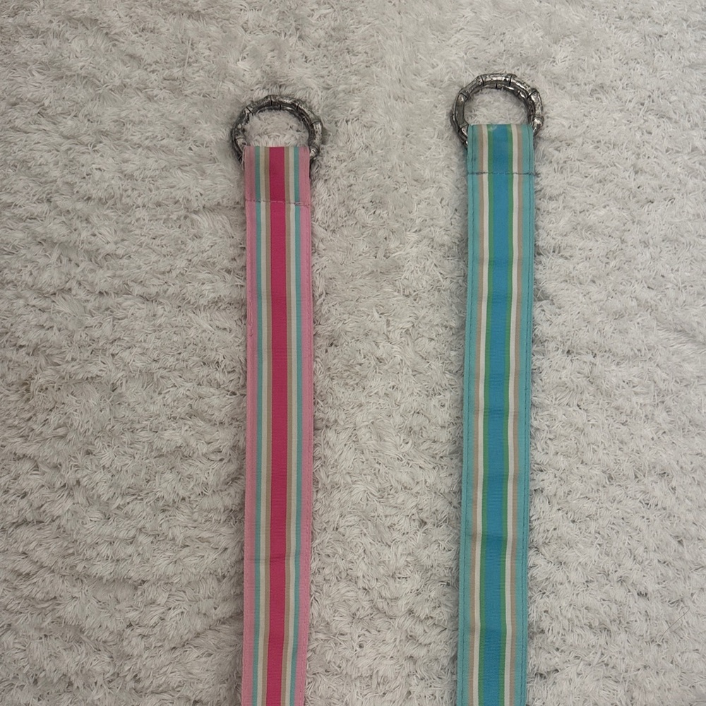 Striped Fabric Belt Pair - Pink & Aqua Stripes